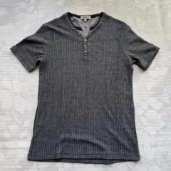 【美品】FREUDE ヘンリーネック 半袖 リブTシャツ L グレー 伸縮性のサムネイル