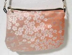 色紙散らし・花模様織り出し　着物　帯リメイク 和風ポーチ ショルダーバッグ