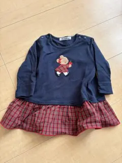 ファミリア　クマ刺繍付き長袖トップス 80cm ネイビー