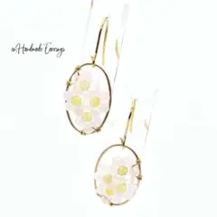 天然石 ローズクォーツ イエローオパール ブーケピアス