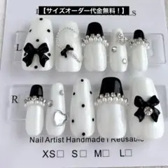 ネイルチップ 春ネイル ドット リボン 推し活 サイズオーダー フレンチガーリー