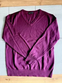 メリノウール バーガンディ Vネック セーター M エンジカラー