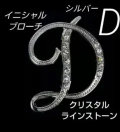 【 D 】シルバー　イニシャルブローチ　クリスタルラインストーン✨️推し活にも
