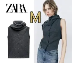 新品 ZARA スカーフ付 ボタン ニットベスト M ラスト1点♪ 今季完売品