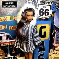 バービー　ファッションロイヤリティ　千鳥ニットコート&ソックスブーツ、ピアス♡