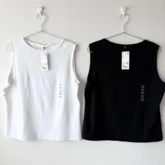 タグ付き UNIQLO ボートネック ノースリーブT 3XL 2枚セット 黒 白