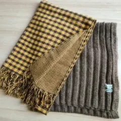 ピュアアルパカ マフラー、ウールチェックリバーシブルマフラー2枚セット