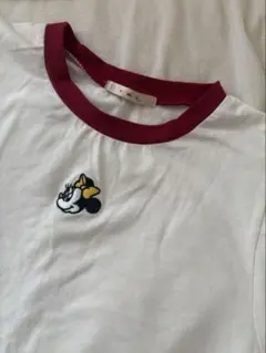 ミニーマウス刺繍 Tシャツ ホワイト/バーガンディ
