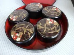 和食器 蓋付き小鉢 5客セット 漆器風 寿司桶