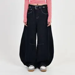 isecai ワイドデニムパンツ ブラック イエロー - メルカリ