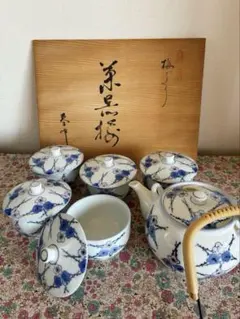 未使用品 有田焼 茶器揃 春峰 急須 蓋付き湯呑み 昭和レトロ 日本製 骨董