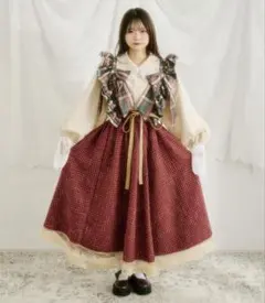 【クティールとレトロ】セットアップ着用可 ベルト付きレースツイードフレアスカート