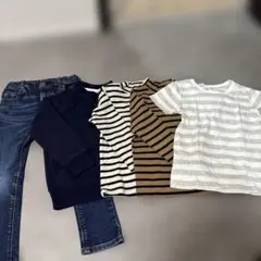 ストライプ長袖Tシャツ　半袖Tシャツ　スエット　デニムセット　無印　110のサムネイル