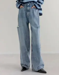 ✴︎ 新品 Re:EDIT サイドスリットワイドストレートコットンデニムパンツ