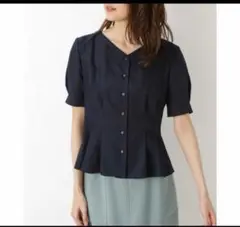 NATURAL BEAUTY BASIC ネイビー ペプラム 半袖シャツ