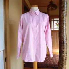 ピンクと白のストライプ長袖シャツ　ブラウス