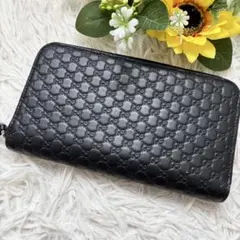 美品 グッチ マイクロシマ ラウンドファスナー長財布 黒 男女兼用 シルバー金具のサムネイル