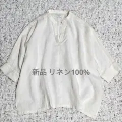新品アーバンリサーチ リネン100% スキッパー刺繍プルオーバー オーバーサイズ