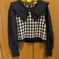 ZARA ピーターパン襟 コントラストブラウス　白黒千鳥格子柄