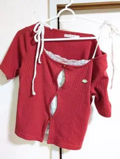 エムズエキサイト 重ね着風トップス 赤 サイズフリー