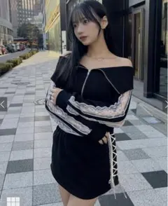 GRL レースブルゾン×ミニスカートスウェットセットアップ[pm565]