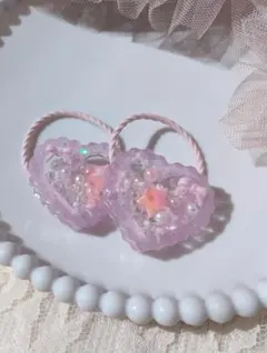 ハート型ピンクヘアゴム パール装飾付き