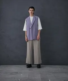 PUBLIC TOKYO 含浸ノースリーブジャケット　パープル　ジレ　ベスト