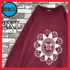 80s 裏起毛 蝶々 レトロデザイン 2XL 超オーバーサイズ 袖太 スウェット