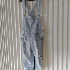 ストライプ ダメージ加工 オーバーオール