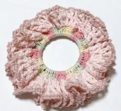 フリルデザインのピンクシュシュ（かぎ編み）！コットン糸で可愛い♡