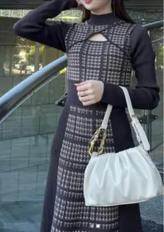 rienda 2wayロングスリーブ千鳥柄フレアニットワンピース