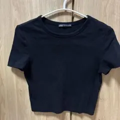 ZARA クロップド丈 半袖Tシャツ ブラック Mのサムネイル