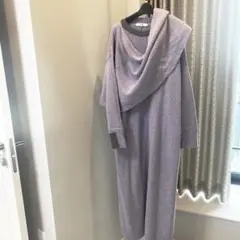 新品同様★venit 附帶圍巾針織連衣裙薰衣草色