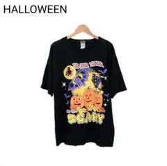 HALLOWEEN　Tシャツ　プリント　パンプキン　ホラー　半袖　黒　丸首　XL