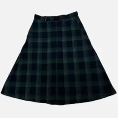 チェックスカート　チェック柄　フレアスカート　グリーン×ネイビー