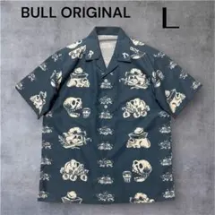 未使用級✨BULL ORIGINAL スカル総柄 オープンカラーシャツ Lのサムネイル