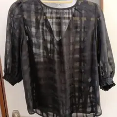 GU 黒 チェック柄 長袖ブラウス