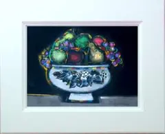 油絵 菅家令子 絵 絵画 インテリア 額付(白) uF6-061003 果物と器