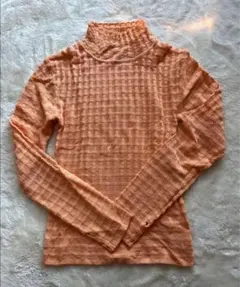 オレンジ チェック柄 長袖ニット 指穴付き 新品未使用