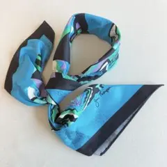 1-8.Jim Thompson シルクスカーフ　アートモチーフ　ブルー