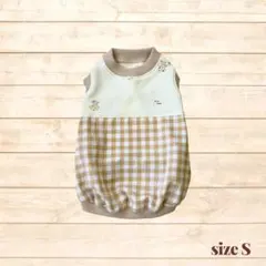犬服　ハンドメイド　切り替えタンクトップ（くまさん　チェック）　S 秋