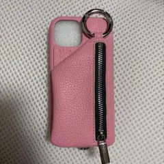 ピンク レザー風 iPhone14ケース ジッパー付き