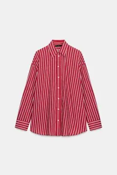 ZARA 未使用 オーバーサイズチェック柄ポプリンシャツ 赤チェックのサムネイル