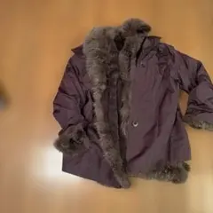 ダークブラウン　ファーコート Lサイズ　表シルク地　中　ラビットファー