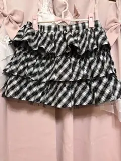 GRL フリル付き黒白チェックミニスカート