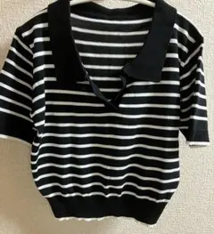 【美品】GRL 黒と白のストライプ 半袖ポロシャツ　ニット