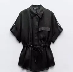 ZARA ウエストドロスト 半袖シャツ ブラック　リネンのサムネイル