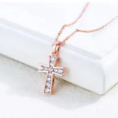 ステンレス クロスネックレス ジルコニア