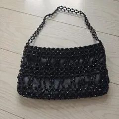 ビーズ装飾 黒 ハンドバッグ