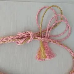 帯締め 振袖用 正絹と金属糸 ピンクと金色 日本舞踊 訪問着 付下げ 小紋 W